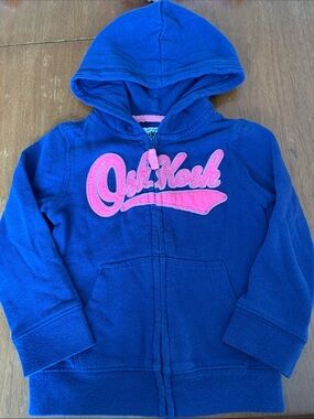 🫐3/$30 OshKosh B'gosh Bright Blue Zip Hoodie with Pink Logo size 3T